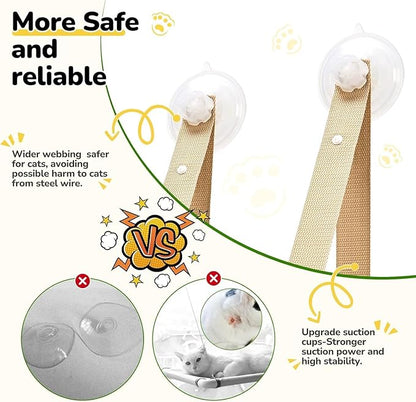 CATISM Cat Window Perch - Foldable Cat Hammock for Window, Soft Seat Machine Washable, Solid Wood Frame, 4 Suction Cups, Cats Window Hammock Load Weight Up to 40lbs