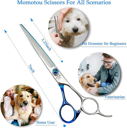 7'' Dog Grooming Scissors Set Straight Thinning Curved Chunker Shears 4pcs in 1 Set with Comb Dog Grooming Scissors Kit for Dogs and Cats