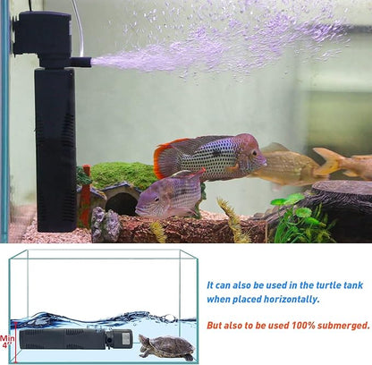 Aquarium Filter for 40-150 Gal. Tank Crystal 300GPH Biochemical Filtration Powerful Pump Submersible Internal Fish Tank Filters Large Tank Pond Clear Wavemaker Air Supply 4 in 1