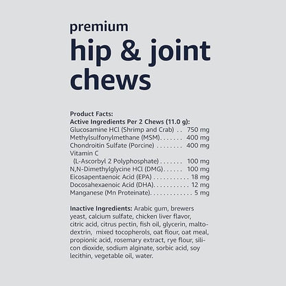 Amazon Basics Premium Dog Hip & Joint Supplement Chews with EPA and DHA, Chicken Liver Flavor, 60 Count (Previously Solimo)