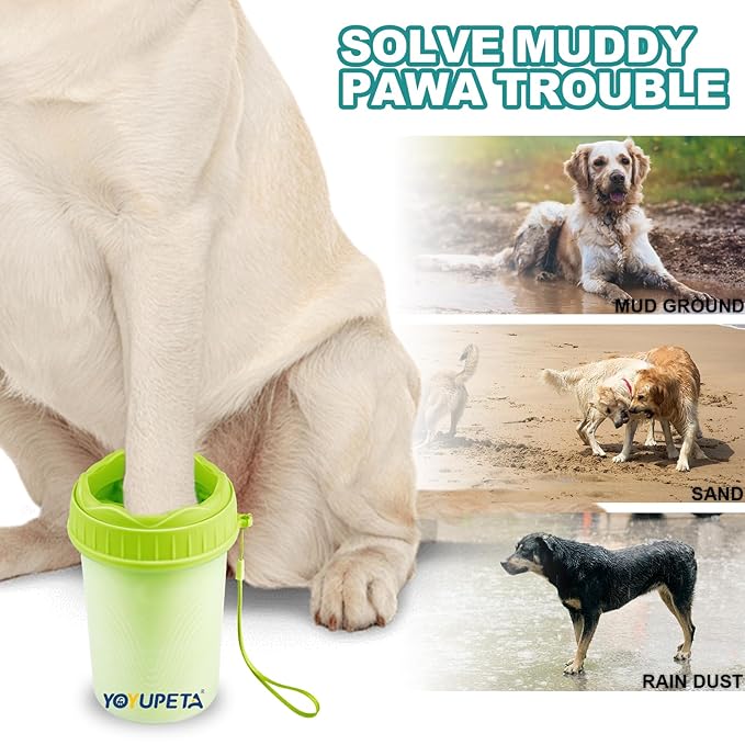 Dog Paw Cleaner, Dog Paw Washer, Buddy Muddy Paw Cleaner,Medium Portable Silicone Pet Cleaning Brush Cup, Pet Foot Washer for Small Medium Breed Dogs, Free Towel, Green