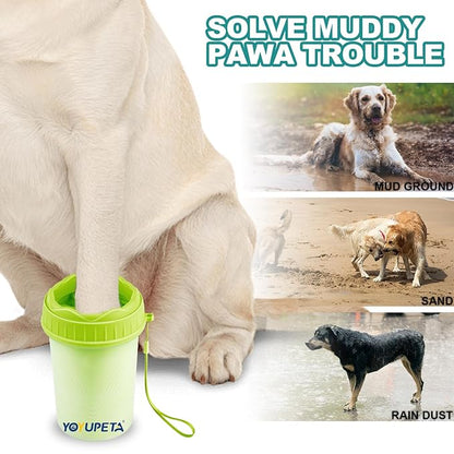 Dog Paw Cleaner, Dog Paw Washer, Buddy Muddy Paw Cleaner,Medium Portable Silicone Pet Cleaning Brush Cup, Pet Foot Washer for Small Medium Breed Dogs, Free Towel, Green