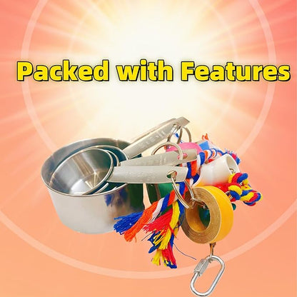 Durable Stainless Steel Pot Bagel Bird Toys for Parrots Cardboard Fatty Bagel Chewing Foraging Shredding for Medium and Large Parrot Amazons Macaws African Greys Cockatoos Eclectus Guaker Chicken