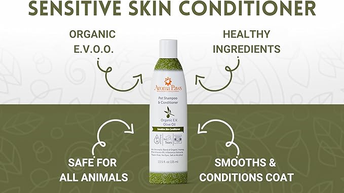 Dog Shampoo and Conditioner - Aromatic Tearless Shampoo for Cleansing, Grooming, and Conditioning - Moisturizing Anti Itch Shampoo for Dogs and Puppies - Organic E.V. Olive Oil 13.5 oz