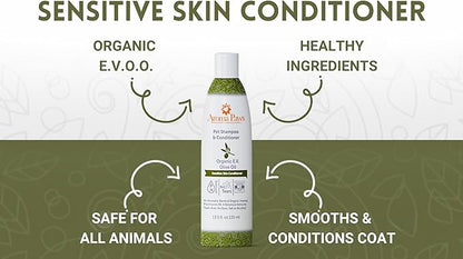Dog Shampoo and Conditioner - Aromatic Tearless Shampoo for Cleansing, Grooming, and Conditioning - Moisturizing Anti Itch Shampoo for Dogs and Puppies - Organic E.V. Olive Oil 13.5 oz