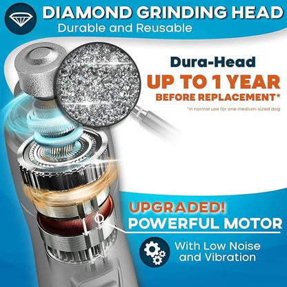 Low Vibration Dog Nail Grinder with LED Light  2-Speed Quiet Nail Trimmer for Small & Medium Dogs, Cats, and Other Pets Professional Grinder