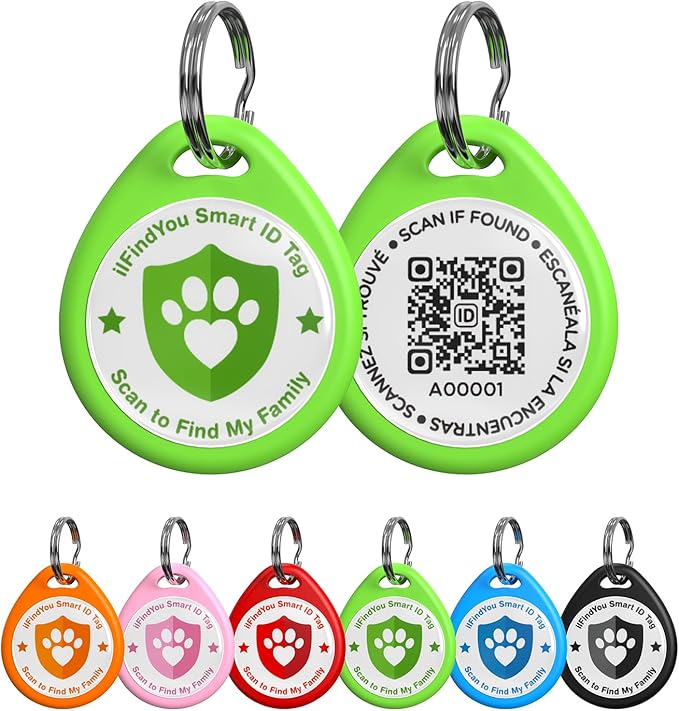 Dog Tags Personalized, QR Code Pet ID Tags for Dog Collar, Online Profile, Scan Location Alerts, Green