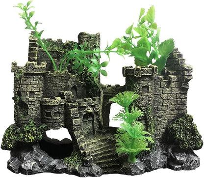 SLOCME Aquarium Medieval Resin Castle Decoration - Realistic Fish Tank Castle Accessory, Shelter for Betta Fish & Reptile