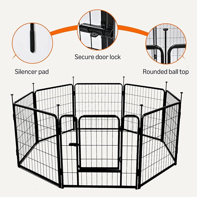 Amazon Basics Dog Playpen, 8 Panels Metal Fence with Door, Foldable for Indoor and Outdoor Use, Suitable for Small to Medium Sized Dogs, 36 Inch Height, Black