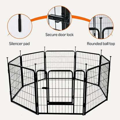 Amazon Basics Dog Playpen, 8 Panels Metal Fence with Door, Foldable for Indoor and Outdoor Use, Suitable for Small to Medium Sized Dogs, 36 Inch Height, Black
