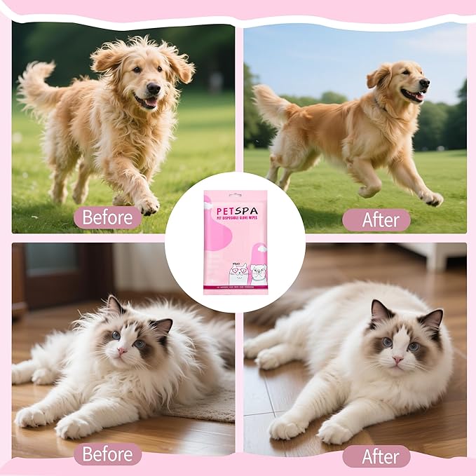 6 Pcs Pet Glove Wipes for Dogs and Cat, Cat Wipes Cleaning Fur and Butt, Pet Wipes for Cat and Dogs for Cleaning, Deodorizing, Daily Care, and Travel for Cats and Dogs