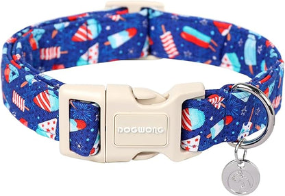DOGWONG Cotton Dog Collar - Summer Popcile Soft Fabric Puppy Necklace for Small to Large Dogs - Blue Ice Cream Pattern