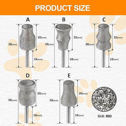 Diamond Rotary Pet Nail Grinder Replacement Heads Dog Nail Grinder Bit-BGTEC 2PCS 1/8" Diamond Replaceable Tip for Pet Claw Grooming(B+D)