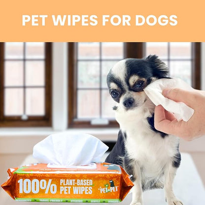 PET N PET 100% Plant Based Dog Wipes for Paws and Butt, 100 Counts Hypoallergenic Unscented Dog Pet Wipes, 8" x 8"