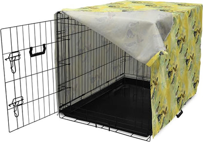 Ambesonne Bird Dog Crate Cover, Little Birds on Spring Branches in Watercolor Style Repetitive Pattern, Easy to Use Pet Kennel Cover for Cats & Medium Dogs, 24 Inch, Yellow and Multicolor