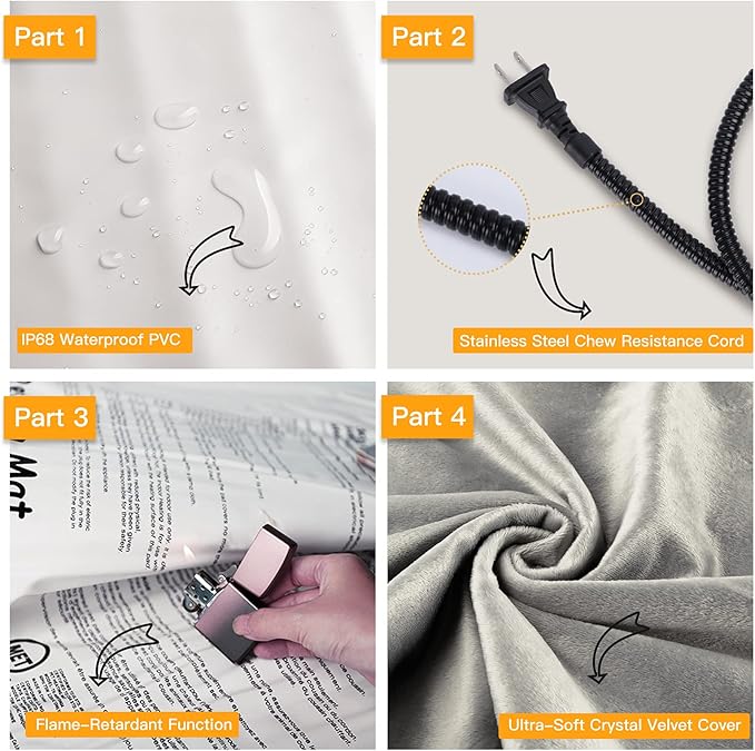 Toozey Pet Heating Pad, 6 Adjustable Temperature Dog Cat Heating Pad with Timer, Waterproof Heated Cat Bed with Chew Resistant Cord, Electric Heating Pads for Cats, Indoor Pet Heated Mat 18x16in