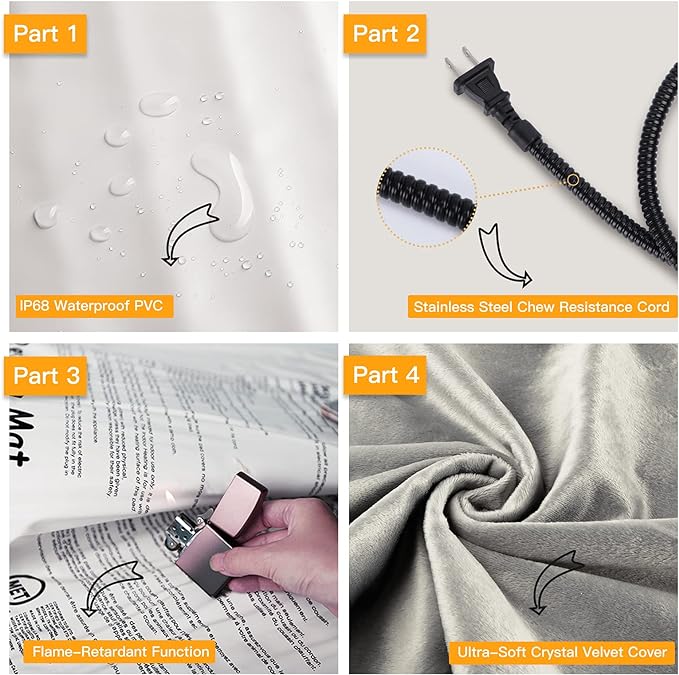 Toozey Pet Heating Pad, 6 Adjustable Temperature Dog Cat Heating Pad with Timer, Waterproof Heated Dog Bed for Dogs with Chew Resistant Cord, Indoor Heating Pad for Dogs Cats, Pet Heated Mat 28x20in