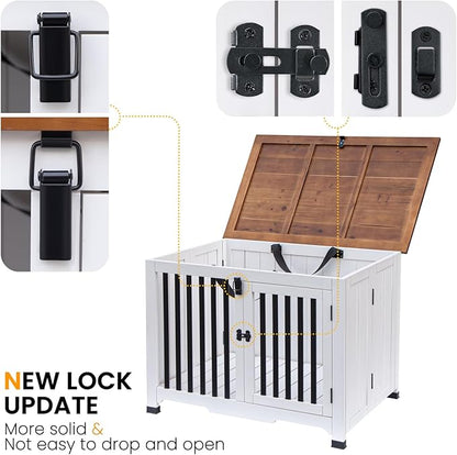 Wooden Dog Crate Furniture,Foldable and Portable Dog Kennel Furniture Indoor,Decorative Dog Crate End Table No Assembly.(Large,White)