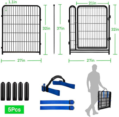 32 in(H) Garden Fence, 4 Panels Total 8.9 Ft(L), 21 in Wide Low Threshold Gate, Temporary Fence for Dogs Outdoor, Fencing for Garden Beds, Heavy Duty Metal Dog Fences, Animal Barrier Fences