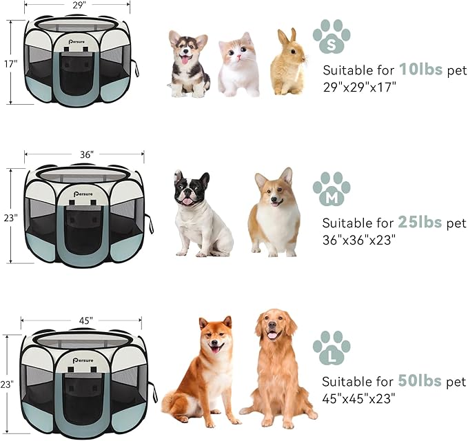 Dog Cat Playpen Indoor Outdoor for Puppy Pet Dog Cat Travel and Recovery After Surgery, Dog Enclosure Tent Crates Cage Indoor/Outdoor, Portable Pop Up Dog Kennel with Carrying Case (Grey, Medium)