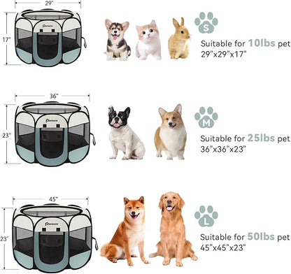 Cat and Dog Playpen Indoor/Outdoor for Puppy Pet Travel and Recovery After Surgery, Enclosure Tent Crates Cage, Portable Pop Up Kennel With Carrying Case (Grey, Small)