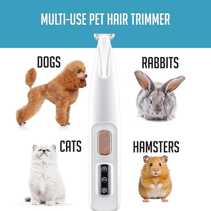 Dog Paw Grooming Trimmer Clippers - Cordless Electric Pet Easy Hair Trimming Shaver Kit with LED Light - Rechargeable Low Noise Shaving Clipper Tool for Puppy Dogs Cats Feet Paw Pads Toes Ears Face
