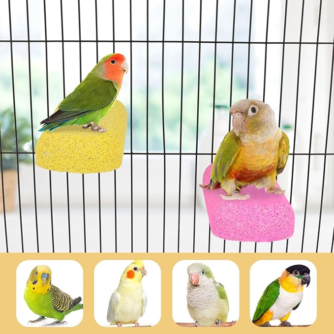 Wontee Bird Chewing Toys Grinding Beak Bird Perch Stand for Budgies Parakeets Cockatiels Lovebirds Conures Rats Squirrels, 2 Packs (Yellow+Fuchsia)