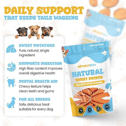 Dehydrated Sweet Potato Dog Treats (2 Pound Bag)- All Natural Rawhide Free, Grain-Free, & High in Fiber- Ideal for Small to Large Dogs - Perfect Dog Chews for Training, or Treat