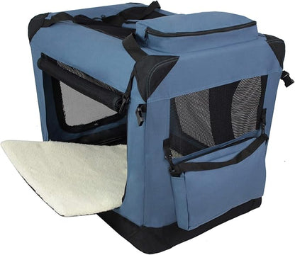 EliteField 3-Door Folding Soft Dog Crate with Carrying Bag and Fleece Bed (2 Year Warranty), Indoor & Outdoor Pet Home (42" L x 28" W x 32" H, Blue Gray)