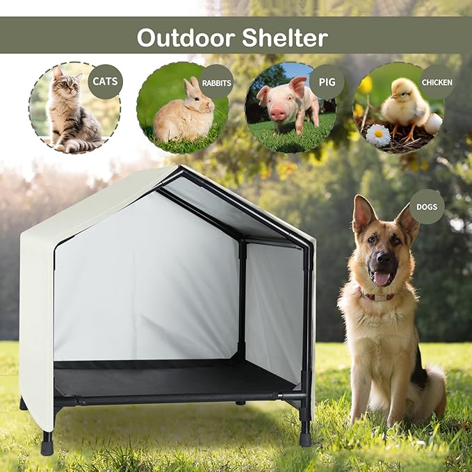 Indoor Outdoor Dog House | Elevated Dog Bed with Canopy for Small Medium Dogs Cats, Outside Raised Dog Bed, Waterproof & Sunproof Shade Shelter Tent(24" x 24")