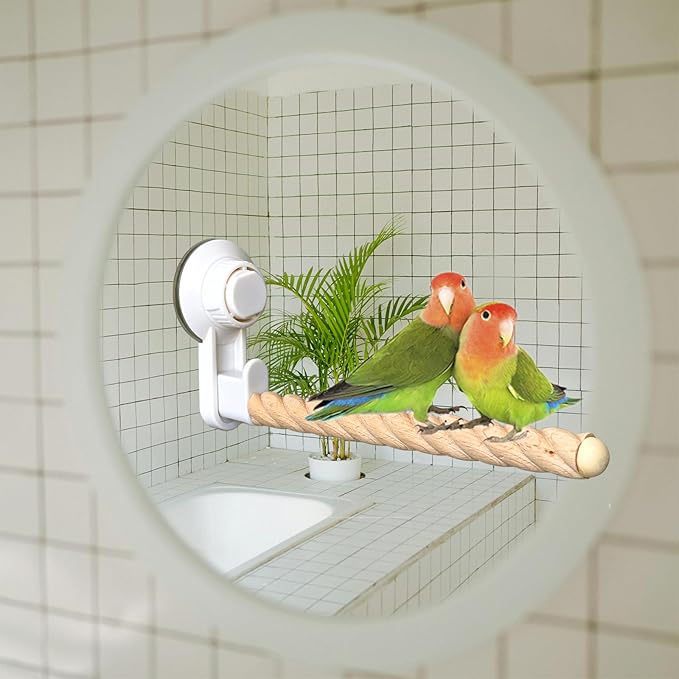2Pcs Bird Perch With Suction Cup, Wooden Parrot Stand, Shower and Window Perch, Grinding Stick Training Toys, Wall Bath Car Travel Stand for Small and Medium Birds