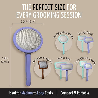 Tauro Pro Line Wooden Deshedding Dog Brush for Long Goldendoodle, Labradoodle & Poodle Hair - Purple Slicker Brush for Dog & Cat Grooming - Oval Flexible Cushion & Non-Slip Grip, M