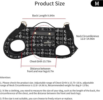 Dog Lift Harness Dog Carrier Dog VES Harness Adjustable Dog Leash with Small Puppy Treat Bag（Black,M）