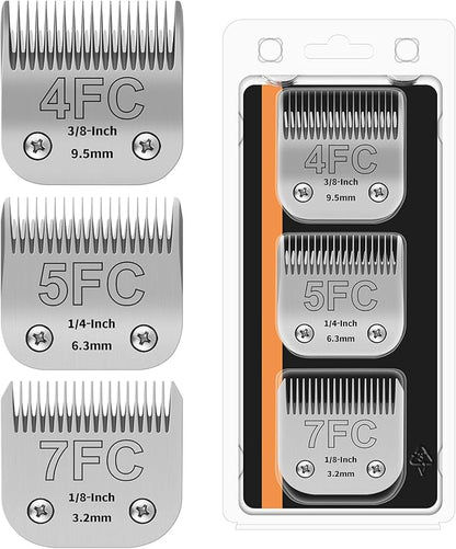 3PACK Dog Grooming Clipper Replacement Blades Compatible with Andis Pet Clipper/Oster A5/Wahl KM Series Dog Clipper,Ceramic Blade & Stainless Steel Blade (#+4FC+5FC+7FC)