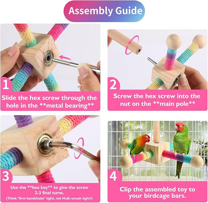 Kyouki Bird Perch Toy Parakeets Toy for Small & Medium Parrots - 360° Spinning Stand for Conures, Cockatiels, Lovebirds,Quakers | Colorful Sisal Rope Spinning Toy (Colorful, Medium Size)