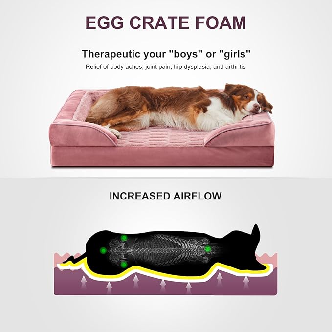 FURTIME Orthopedic Dog Beds for Large Dogs, Washable Dog Couch with Ultra Comfy Supportive Foam, Egg Foam Dog Beds Large Sized Dog with Removable Cover, Large Pet Sofa Bed Waterproof, Nonskid Bottom