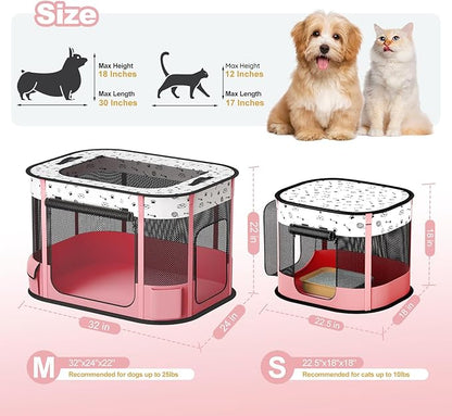 Portable Cat Playpen, 8-Rod Reinforced Kitten Dog Playpens, Foldable Play Pen for Indoor Cats Enclosed Pet Puppy Doggy Outdoor, Collapsible Tent Kennel Cage, Pink