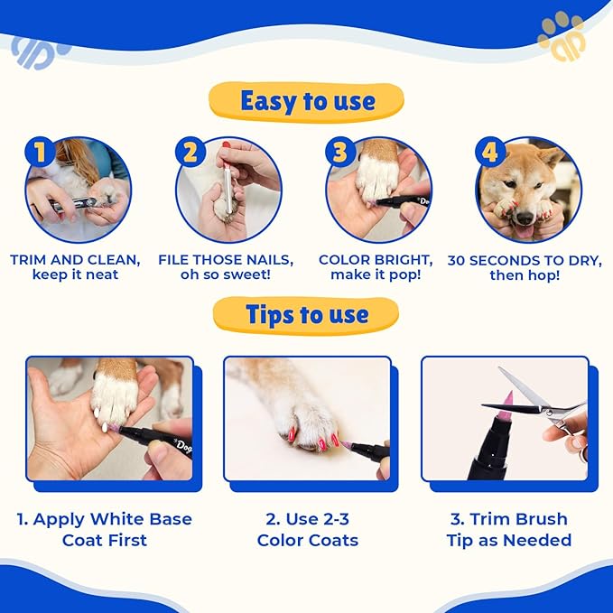 18 Metallic & Matte Colors Dog Nail Polish Pens Quick Dry with Dog Nail File, Non Toxic Glitter Dog Safe Nail Polish, Easy to Apply Pet Safe Accessories for Small and Large Puppies