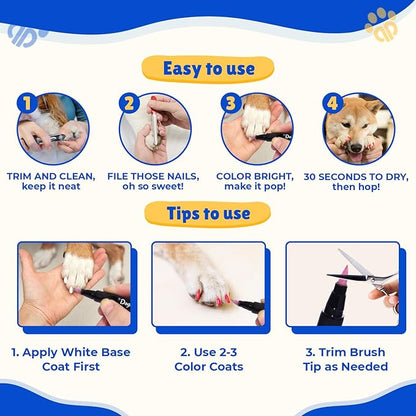 8 Metallic & Matte Colors Dog Nail Polish Pens Quick Dry with Dog Nail File, Non Toxic Glitter Dog Safe Nail Polish, Easy to Apply Pet Safe Accessories for Small and Large Puppies