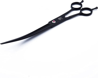 Dream Reach 9" Twin Tail Professional Pet Dog Two-way Cutting or Curved Scissors,Made of High-end 9CR Stainless Steel (Rainbow) (B-9 inch-Black)
