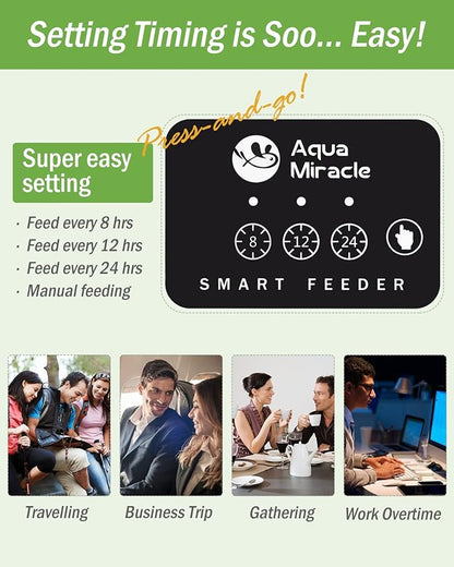 AquaMiracle Automatic Fish Feeder for Aquarium, Auto Fish Food Dispenser with Timer, Volume Adjustable Vacation Aquarium Feeder, for Granules Pallets Strips