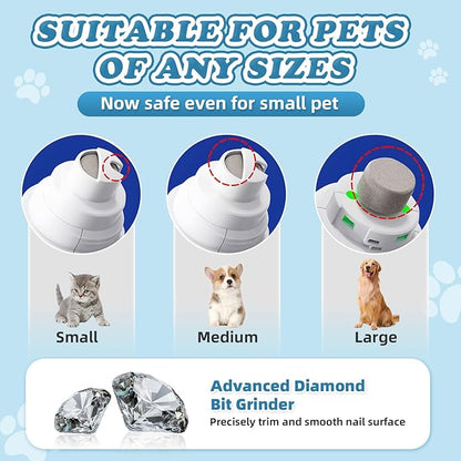 Cat and Dog Nail Grinder, 2-in-1 Electric Pet Nail Clipper, USB-C Rechargeable, 2 LED Lights, Super Quiet Painless Paws Grooming, Pet Nail Trimmer for Dogs Cats and All Pet Sizes, with Dust Cap, Blue
