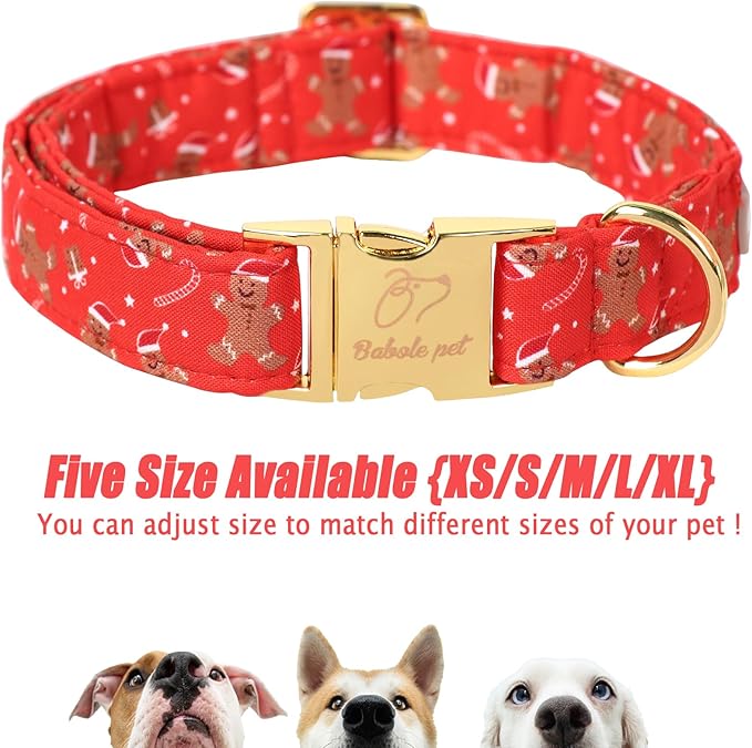 Christmas Dog Collars for Small Dog,Red Gingerbread Man Collar with Safety Metal Buckle Adjustable Puppy Collars for Medium Large Dog,Boy&Girl&Female Dog Gift,XS-8"-13"