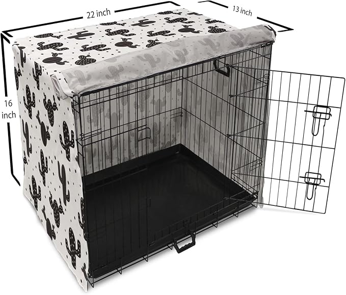 Ambesonne Cactus Dog Crate Cover, Monochrome Saguaro Succulent Botanical Continuous Pattern Plain Background, Easy to Use Pet Kennel Cover for Small Dogs Puppies Kittens, 22 Inch, Charcoal Grey