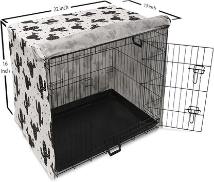 Ambesonne Cactus Dog Crate Cover, Monochrome Saguaro Succulent Botanical Continuous Pattern Plain Background, Easy to Use Pet Kennel Cover for Small Dogs Puppies Kittens, 22 Inch, Charcoal Grey
