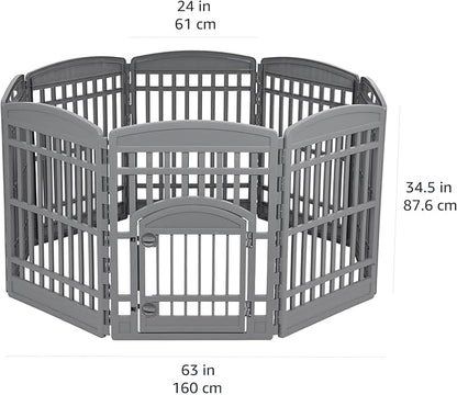 Amazon Basics 8-Panel Indoor Pet Dog Octagonal Playpen, Puppy Playpen with Door, Easy Assemble Easy Storing, 63 x 63 x 34.3 in, Dark Gray