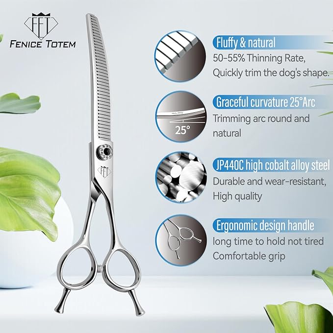 Dog Grooming Scissors: 7 inch Pet Curved Chunker Shears Made Of Japanese 440C Advanced Stainless Steel Professional Grooming Scissors for Dogs Cats and Other Pets