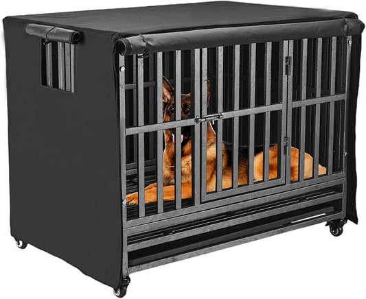 38 inch Heavy Duty Dog Crate Covers Durable 600D Polyester Insulated Dog Kennel Cover Soundproof Windproof Rainproof Shading Fit for Wire Dog Cage Covers with Breathable Side Window ( ONLY COVER)