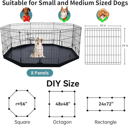 Dog Playpen Indoor with Bottom Pad/Top Cover, Dog Playpen Collapsible Metal Small Animal Kennels,8 Panels 24 "W x 24 "H for Indoor/Outdoor Small Medim Pet Yard