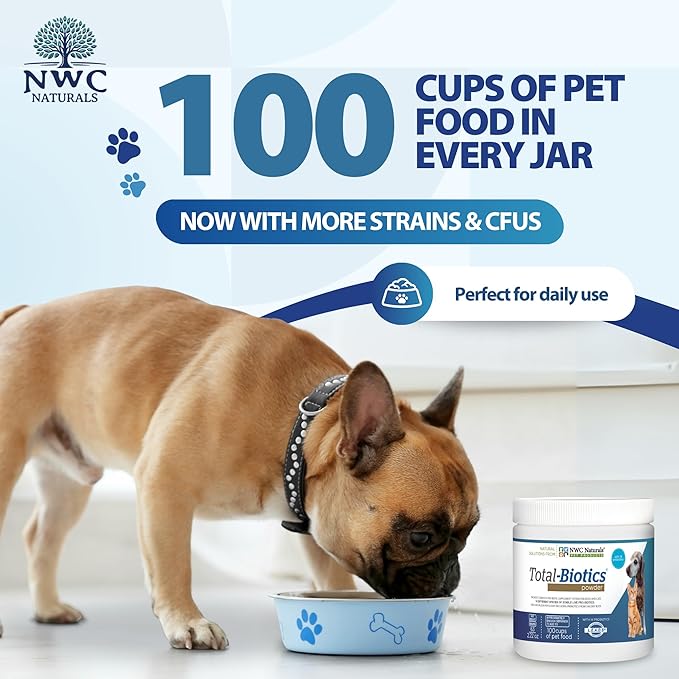 NWC Naturals Total-Biotics, Cat & Dog Probiotics for Digestive Health with Prebiotic, Unflavored Probiotic for Dogs & Cats, Supplement for Gut, Skin, Coat, Stomach Relief, 100 Servings, 2.22 Ounces